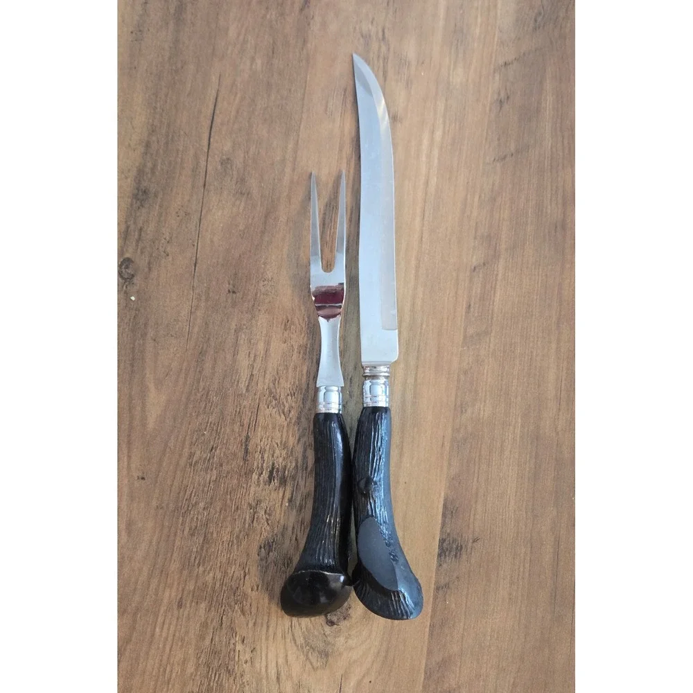 Vintage Sheffield England Stainless Steel Carving Set Faux Stag Handles 2 Piece